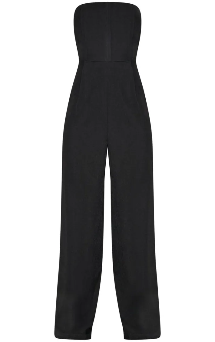 Black Structured Woven Bandeau Boned Detailed Jumpsuit