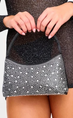 Black Stud Diamante Shoulder Bag
