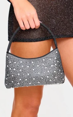 Black Stud Diamante Shoulder Bag