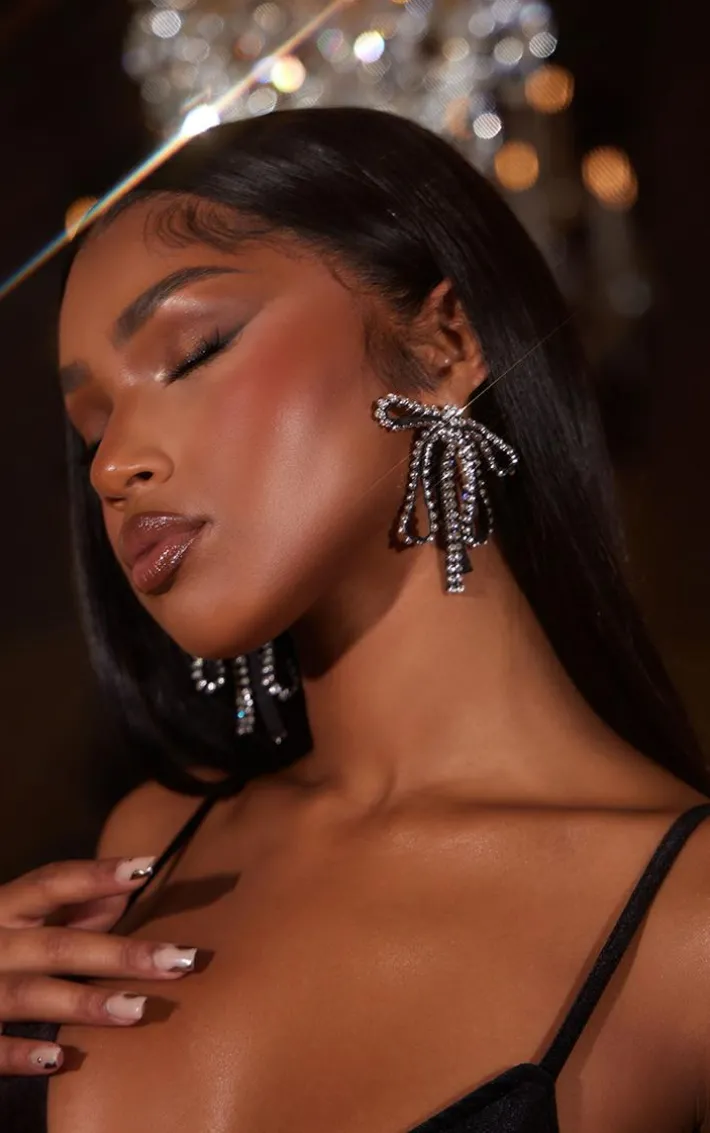 Black Studded Bow Statement Earrings