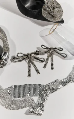 Black Studded Bow Statement Earrings