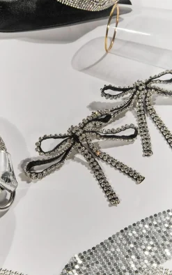 Black Studded Bow Statement Earrings