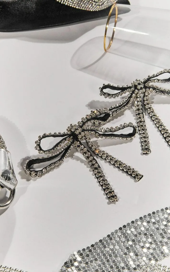 Black Studded Bow Statement Earrings