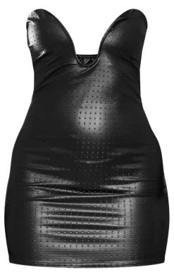 Black Studded Faux Leather Wire Bandeau Bodycon Dress