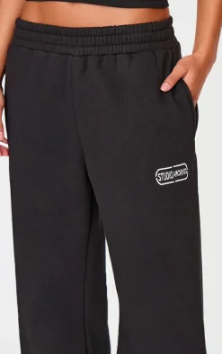 Black Studio Archives Embroidered Wide Leg Sweatpants