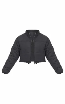 Black Super Cropped Peach Skin Puffer