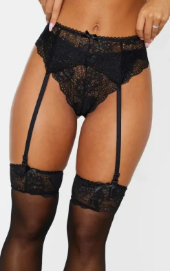 Black Suspender, Hold Up Stocking & Panties Set