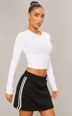 Black Sweat Zip Off Side Stripe Maxi Skirt