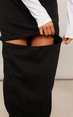 Black Sweat Zip Off Side Stripe Maxi Skirt