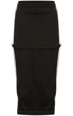 Black Sweat Zip Off Side Stripe Maxi Skirt
