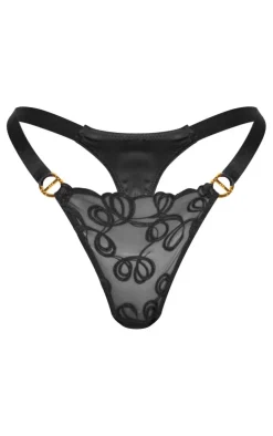 Black Swirl Embroidery Thong