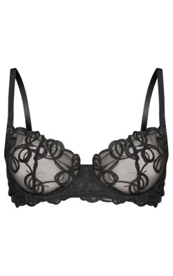 Black Swirl Embroidery Underwired Cup Size Bra