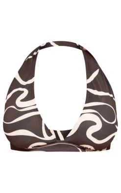 Black Swirl Print Fuller Bust Plunge Triangle Bikini Top