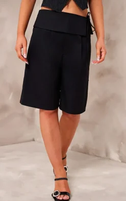 Black Tailored Belt Wrap Detail Bermuda Jorts