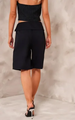 Black Tailored Belt Wrap Detail Bermuda Jorts