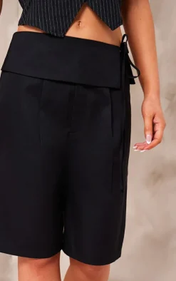Black Tailored Belt Wrap Detail Bermuda Jorts
