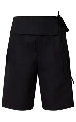 Black Tailored Belt Wrap Detail Bermuda Jorts