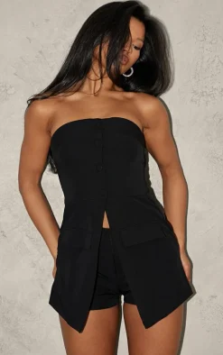 Black Tailored Button Skort Bandeau Romper