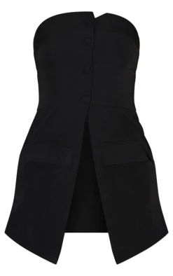 Black Tailored Button Skort Bandeau Romper