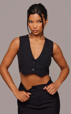 Black Tailored Cropped Seam Detail Vest