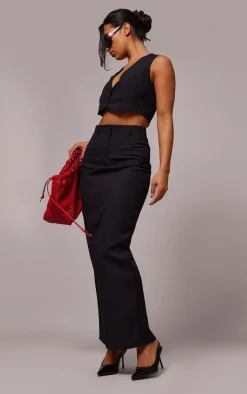 Black Tailored Cropped Seam Detail Vest