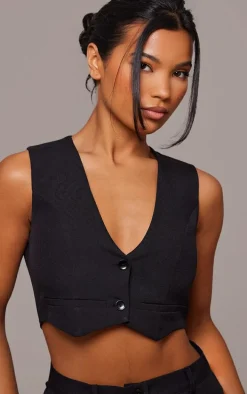 Black Tailored Cropped Seam Detail Vest