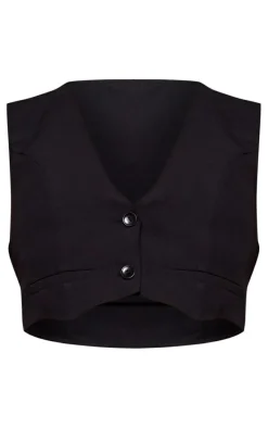 Black Tailored Cropped Seam Detail Vest