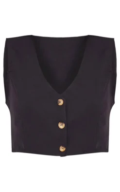 Black Tailored Extreme Crop Vest