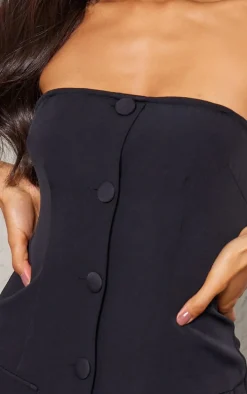 Black Tailored Pleat Detail Bandeau Skort Romper