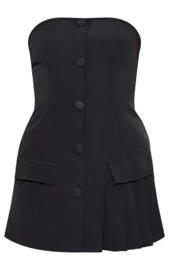 Black Tailored Pleat Detail Bandeau Skort Romper