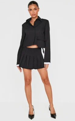 Black Tailored Pleated Mini Skort