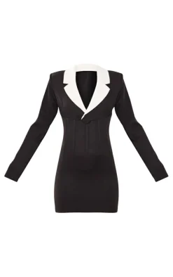 Black Tailored Satin Label Blazer Dress