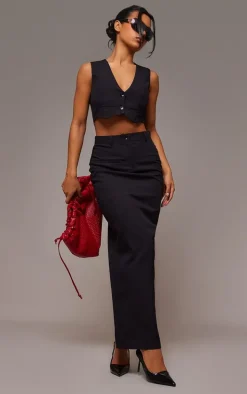 Black Tailored Seam Detail Back Pocket Maxi Skirt