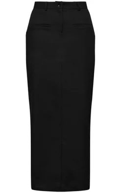 Black Tailored Seam Detail Back Pocket Maxi Skirt
