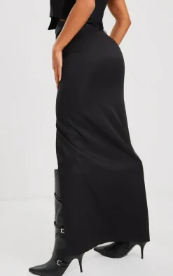 Black Tailored Woven Belted Maxi Skirt
