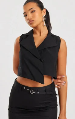 Black Tailored Woven Belted Maxi Skirt