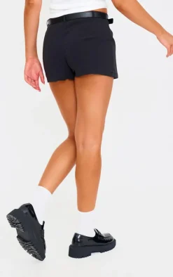 Black Tailored Woven Belt Detail Skort