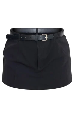 Black Tailored Woven Belt Detail Skort