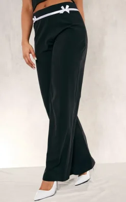 Black Tailored Woven Bow Detail Low Rise Wide Leg Pants
