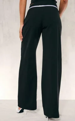 Black Tailored Woven Bow Detail Low Rise Wide Leg Pants