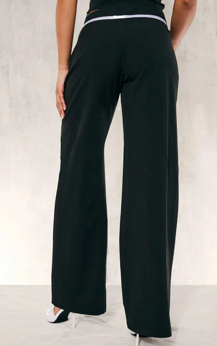 Black Tailored Woven Bow Detail Low Rise Wide Leg Pants