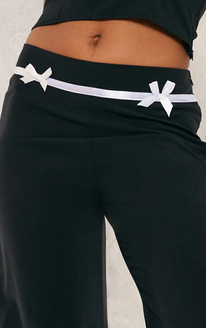 Black Tailored Woven Bow Detail Low Rise Wide Leg Pants