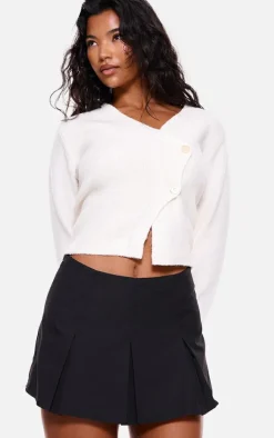 Black Tailored Woven Box Pleat Skater Skort