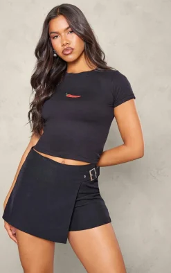 Black Tailored Woven Buckle Side Skort