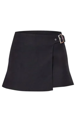 Black Tailored Woven Buckle Side Skort