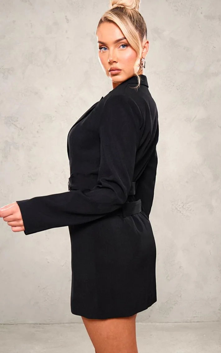 Black Tailored Woven Double Belted Blazer Dress