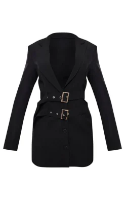 Black Tailored Woven Double Belted Blazer Dress