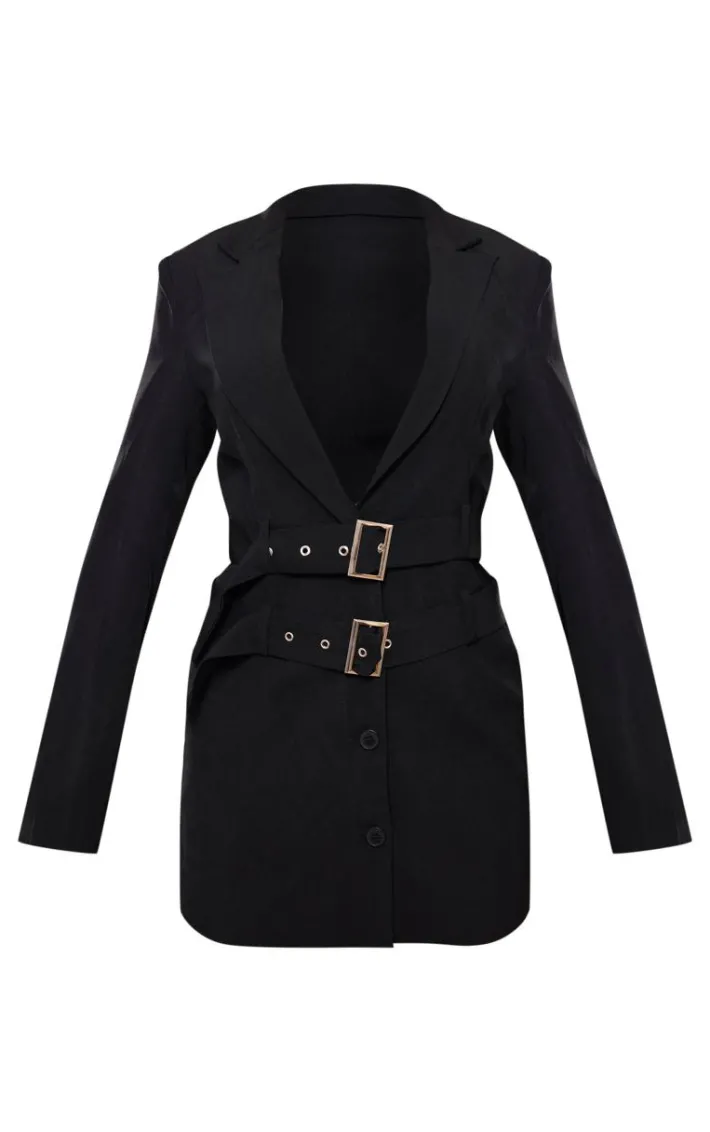 Black Tailored Woven Double Belted Blazer Dress