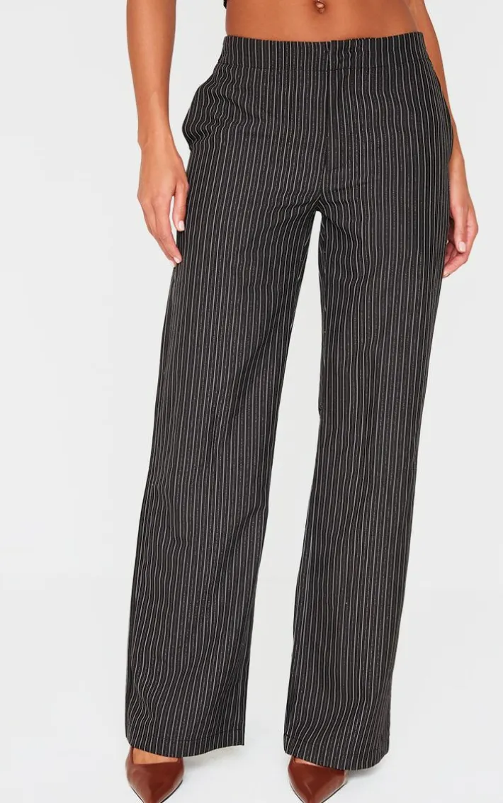 Black Tailored Woven Glitter Pinstripe Wide Leg Pants