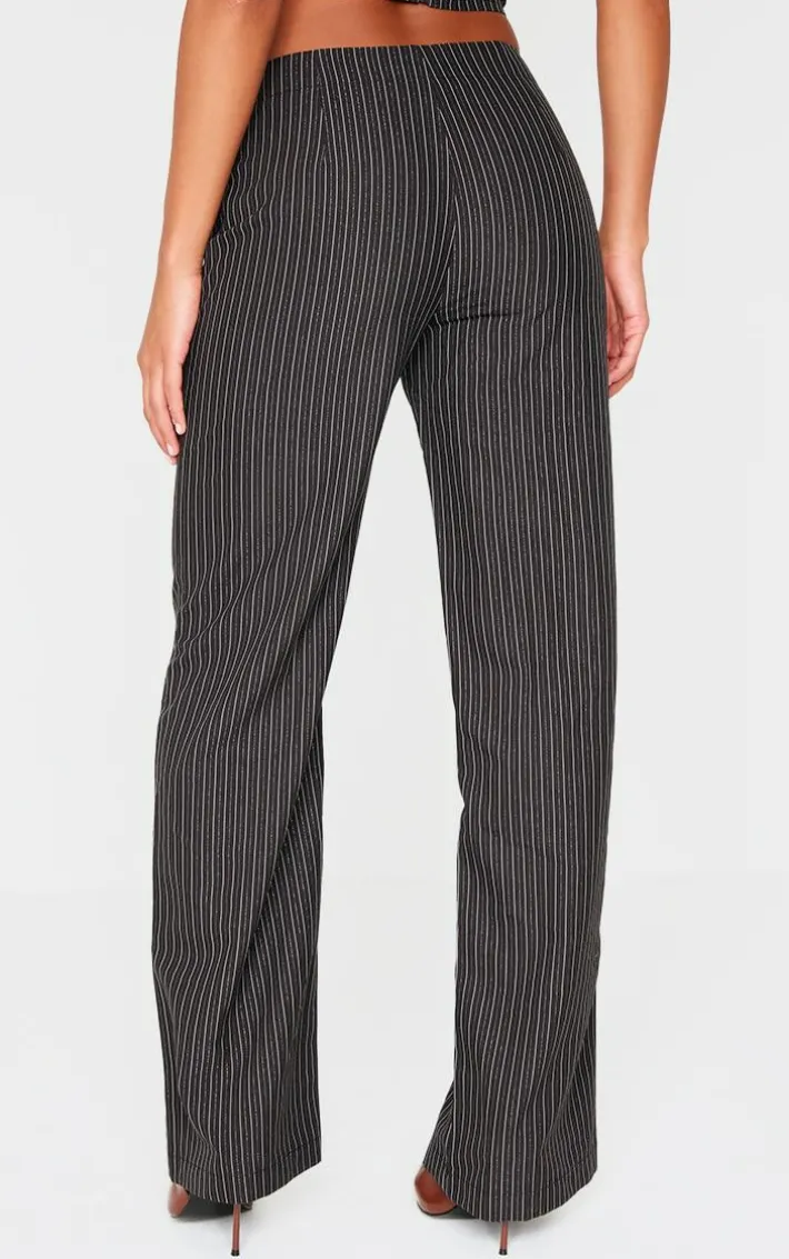 Black Tailored Woven Glitter Pinstripe Wide Leg Pants